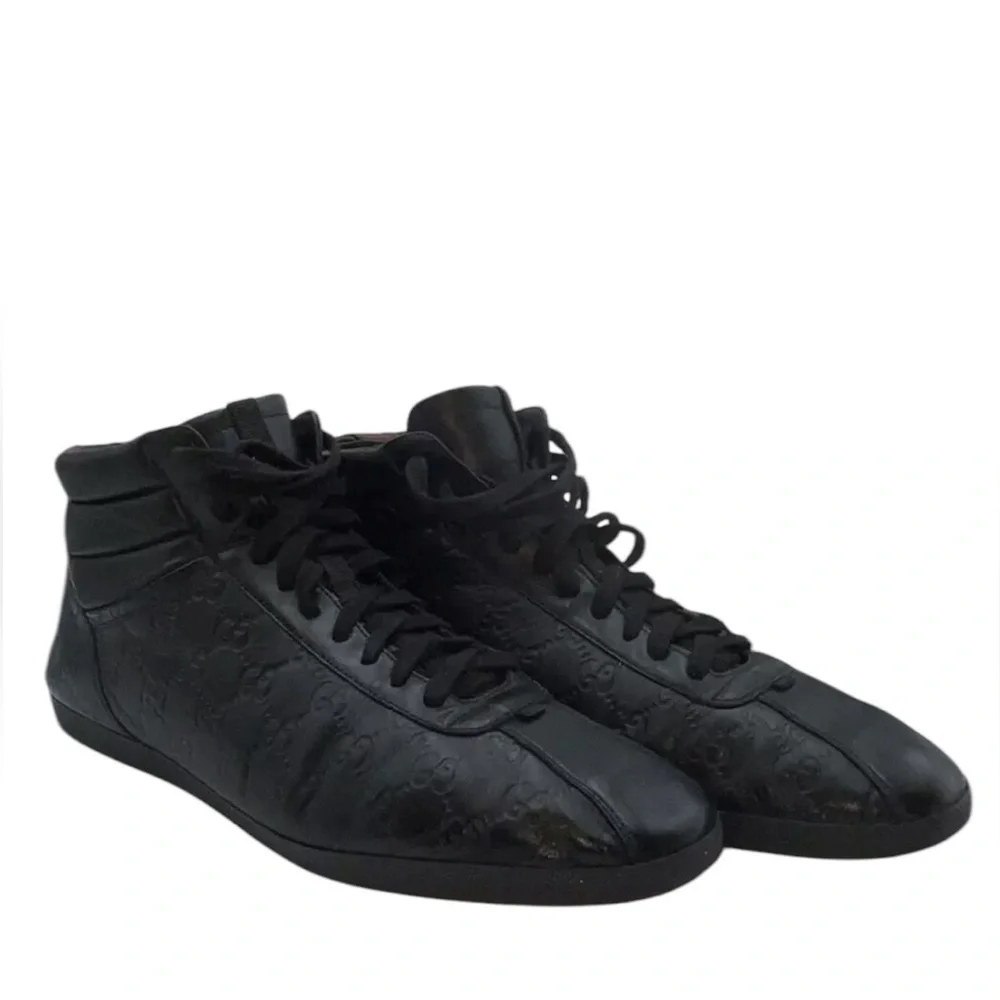 Gucci Leather Signature High Top Black Trainers Men's Size 13.5G